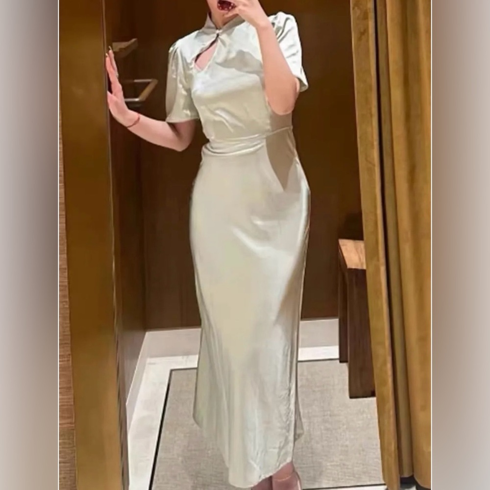 SANDRO Stretch-satin midi dress
